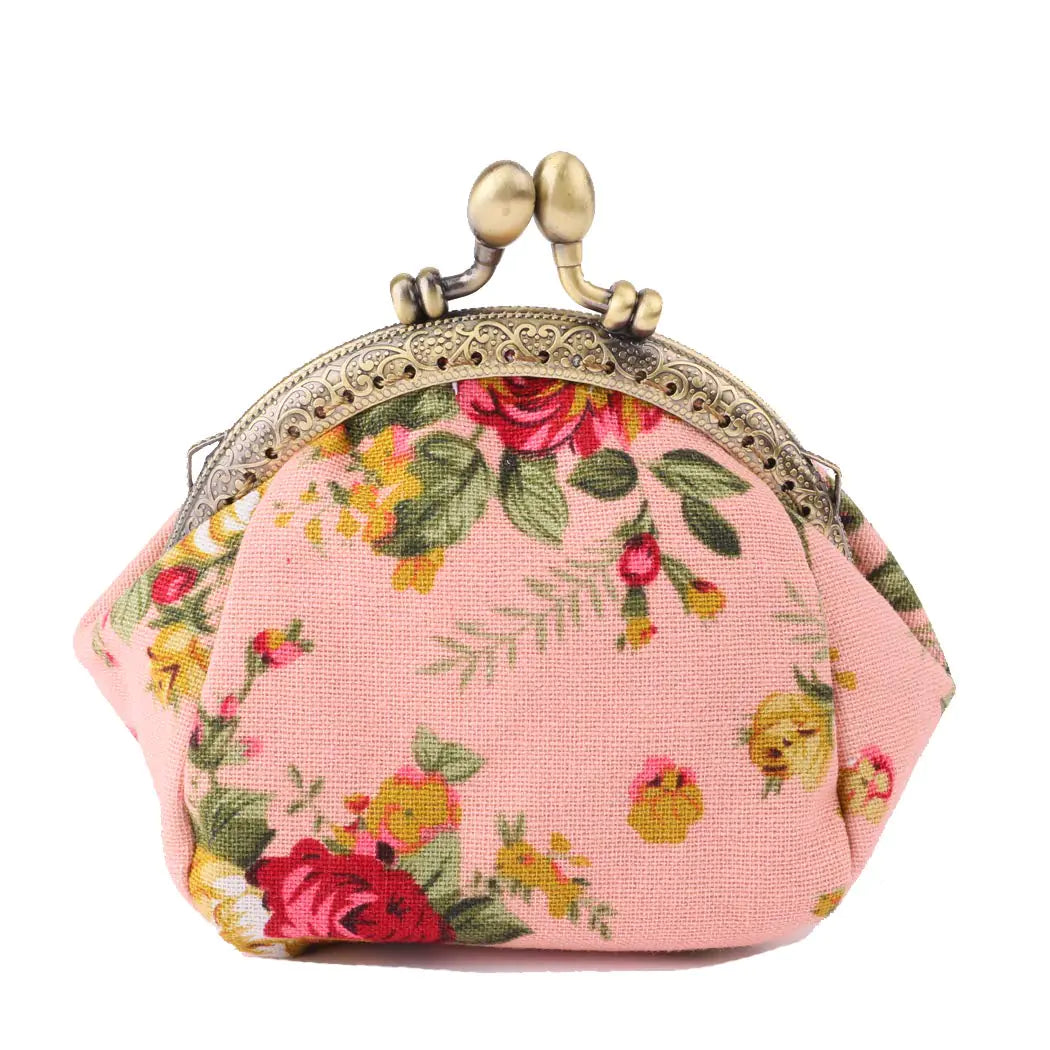 iSuperb Coin Purse Canvas with Clasp Closure Wallet Coin Pouch Kisslock Purses Keys Case for Women Jewelry Pouch Wallet Pink