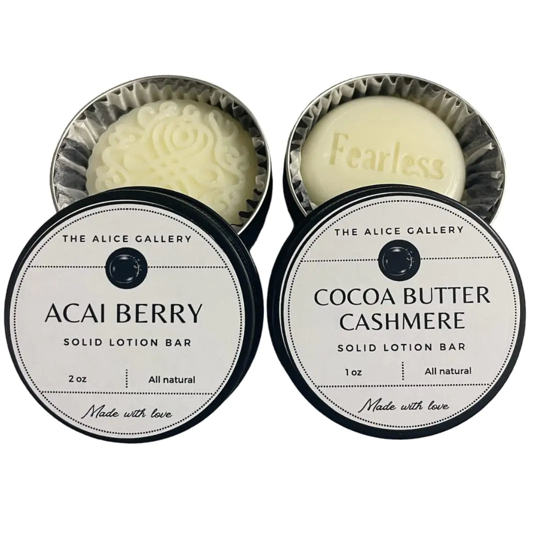 The Alice Gallery Body Butter Bars Moisturizing Solid lotion bars 2PK | Blend of Cocoa & Shea Butters Coconut and Jojoba oil and beeswax (Cocoa Butter Cashmere/Acai Berry)