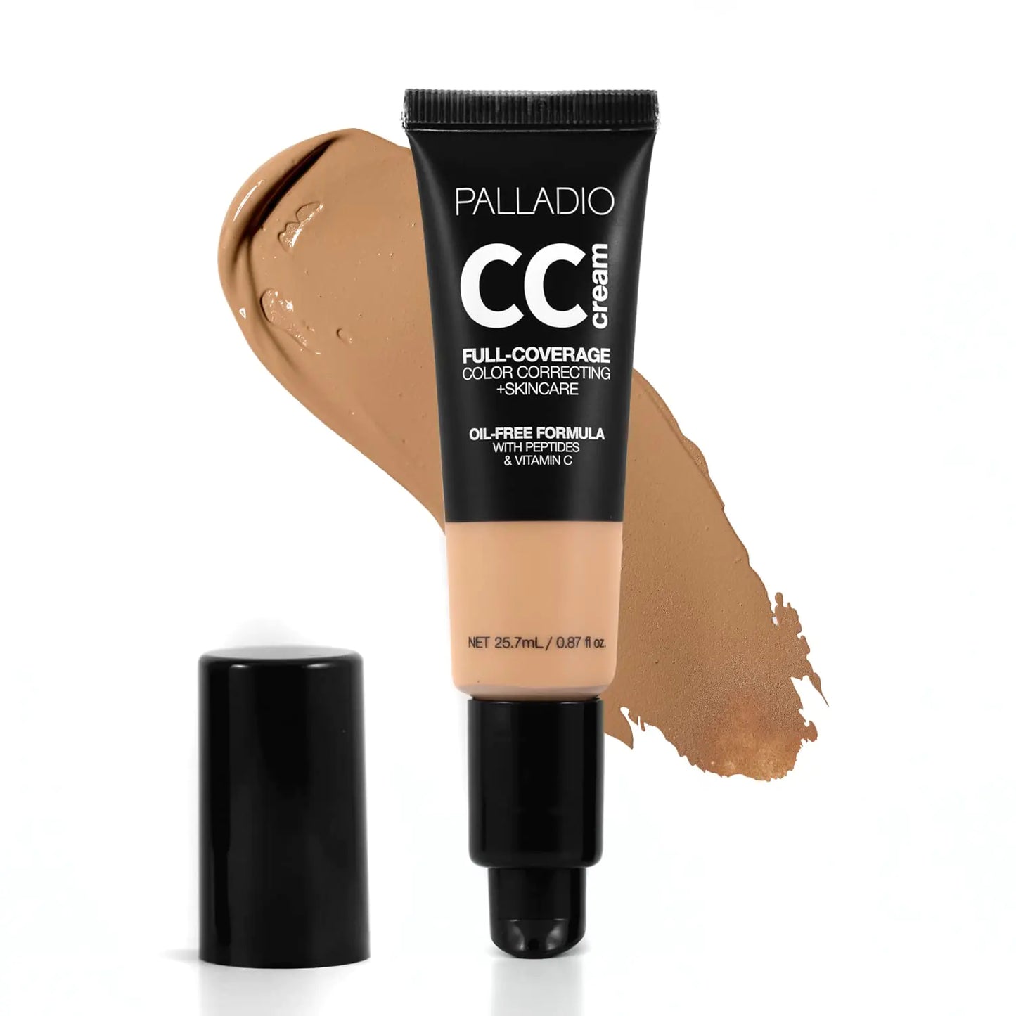 Palladio Full-Coverage Color Correction CC Cream Oil-Free with Peptides & Vitamin C Buildable Foundation Coverage (Tan 40W Warm Undertone)0.87 Fl Oz (Pack of 1)