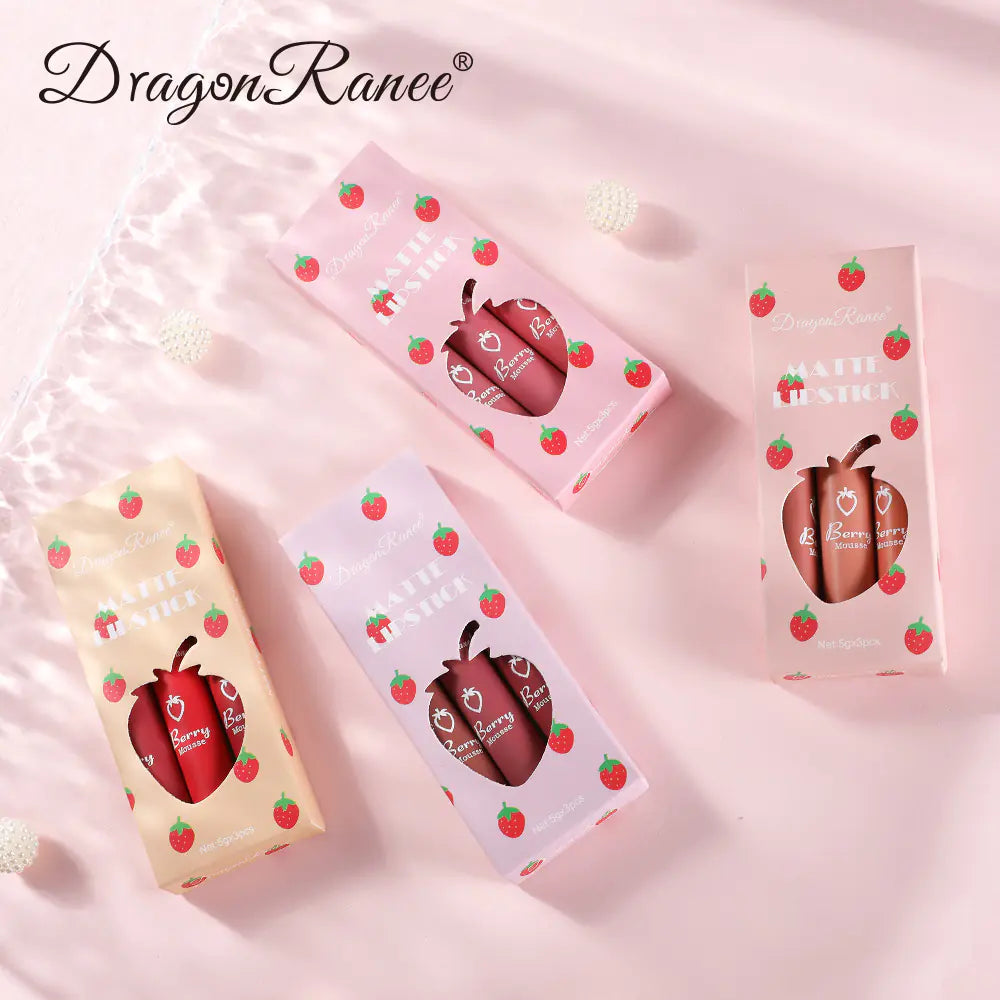 3 Pcs Strawberry Velvet Lip Glaze Set for Women