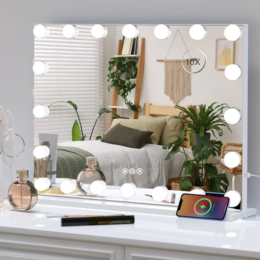 Despful Hollywood Lighted Makeup Mirrors with 20PCS Dimmable Bulbs Vanity Mirror with Lights and 10X Magnification 3 Color Touch Control Perfect for Vanity Desk or Wall-Mounted Use White