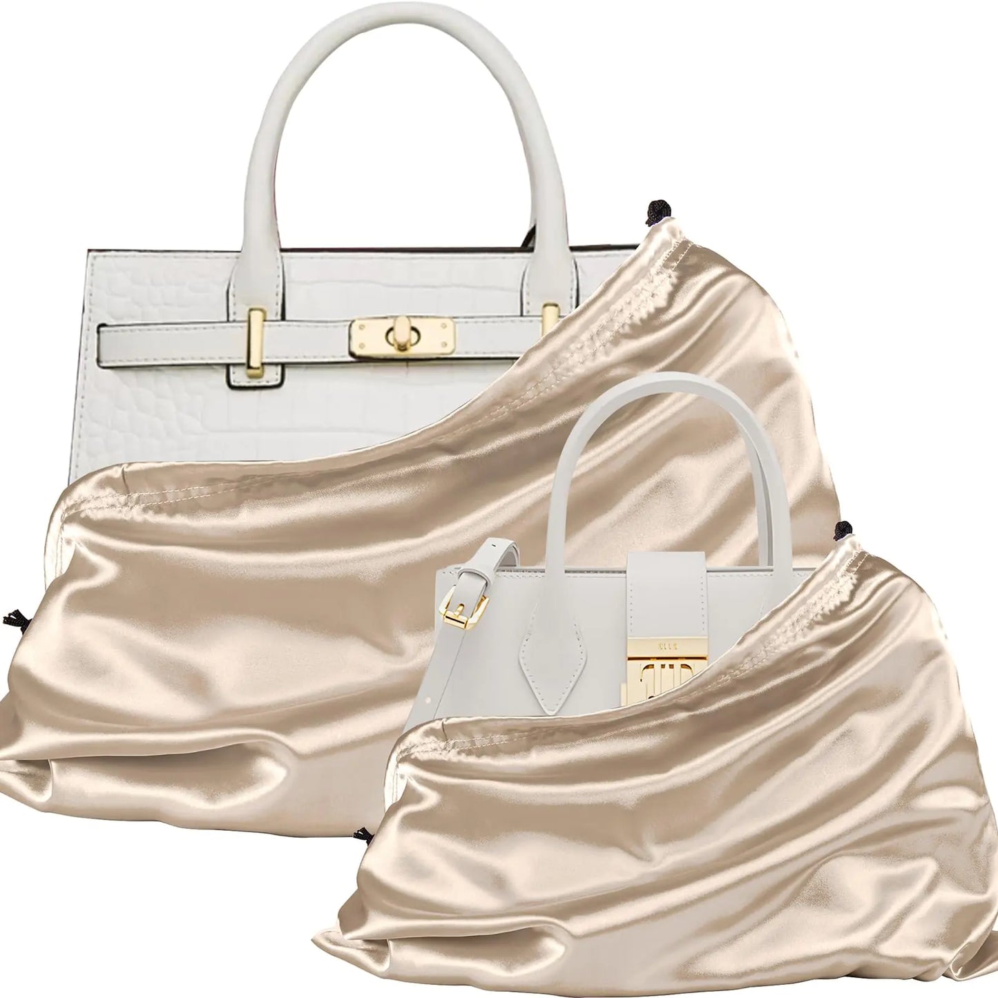 P Pothuiny 2 Pcs Satin Dust Bags for Handbags Taupe Silky Dustproof Drawstring Bags Large Travel Storage Pouch for Purses Shoes Boots (23.6x19.6 inch + 15.7x19.6 inch)