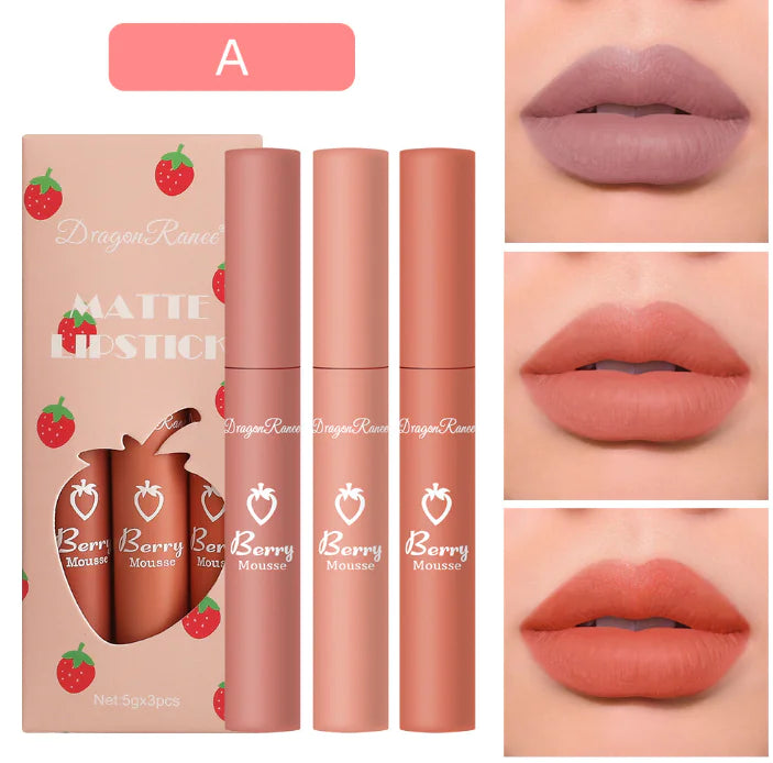 3 Pcs Strawberry Velvet Lip Glaze Set for Women