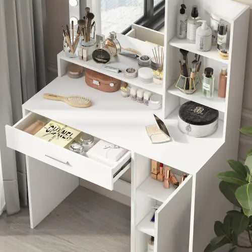 Vanity Desk With Mirror Light, Large Drawer Three Level Storage Dresser, 3 Lighting Modes Adjustable Brightness, Bedroom Dressing Table