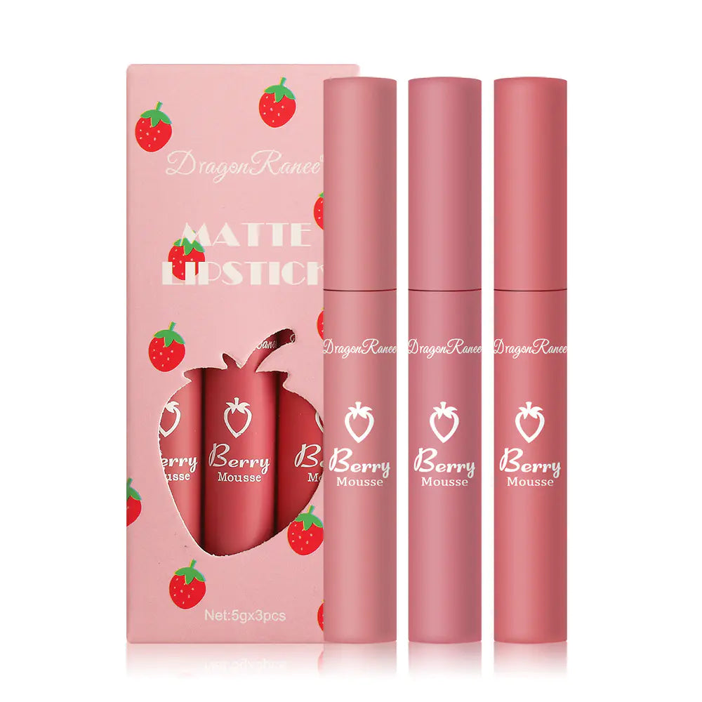 3 Pcs Strawberry Velvet Lip Glaze Set for Women