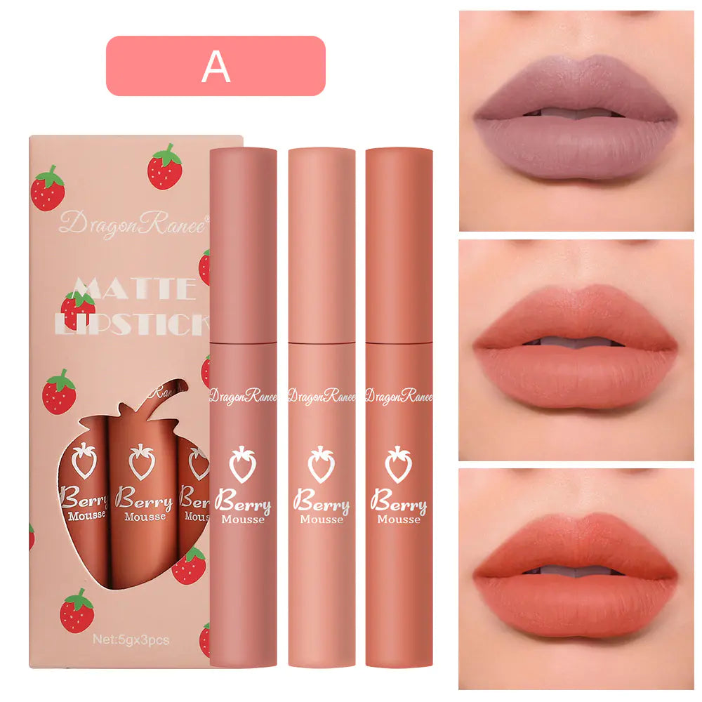 3 Pcs Strawberry Velvet Lip Glaze Set for Women
