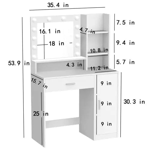 Vanity Desk With Mirror Light, Large Drawer Three Level Storage Dresser, 3 Lighting Modes Adjustable Brightness, Bedroom Dressing Table