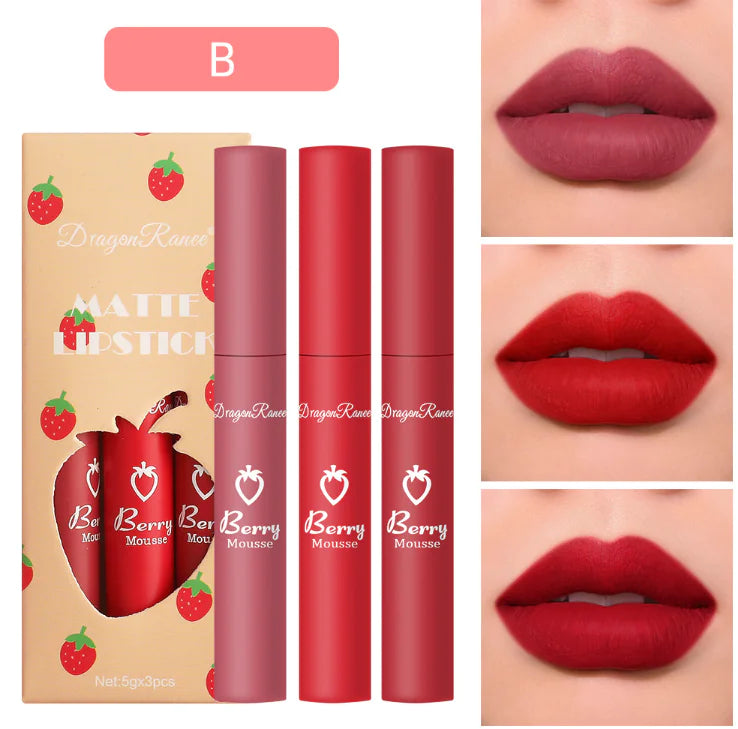 3 Pcs Strawberry Velvet Lip Glaze Set for Women