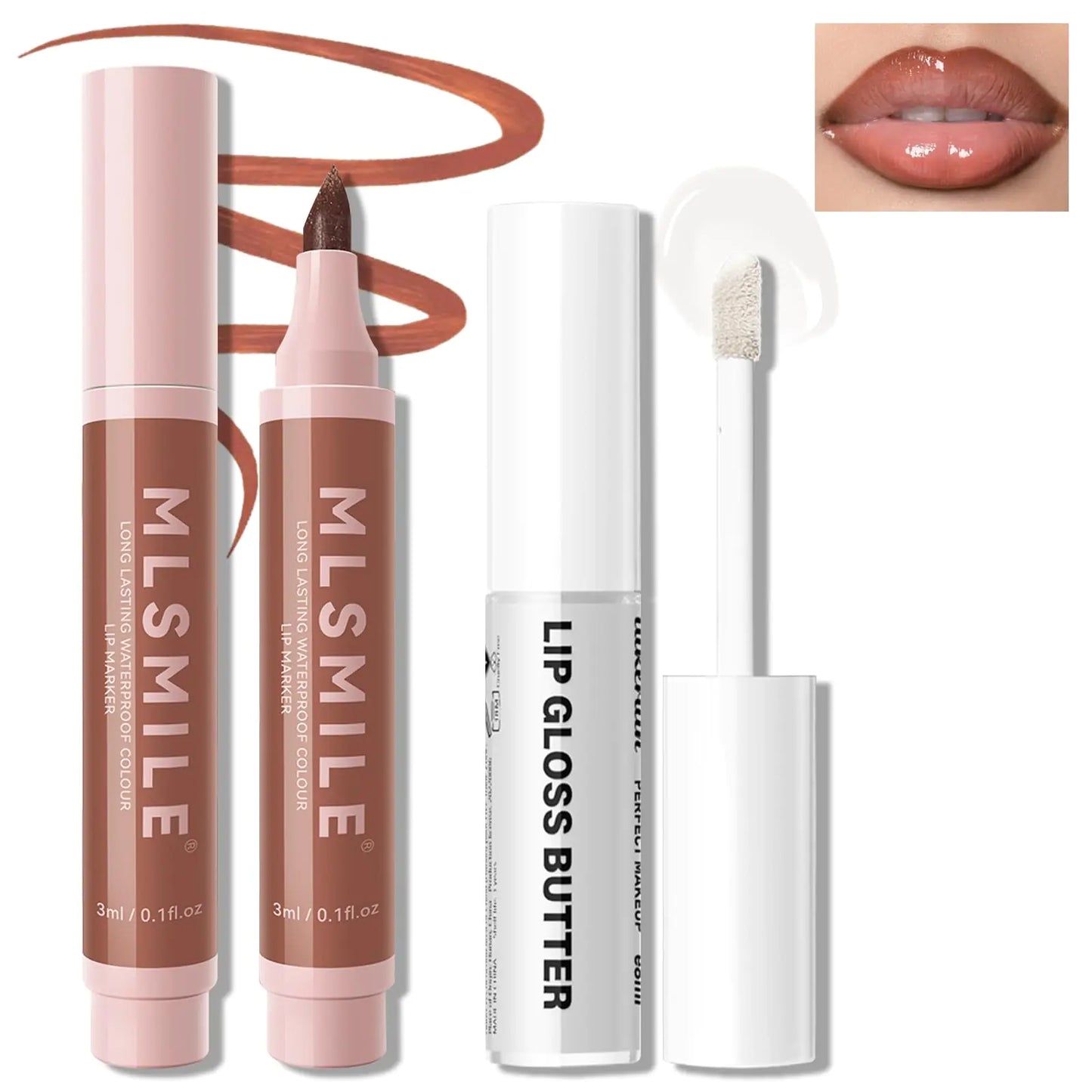 HOSAILY Lip Liner Marker Pen Lip Stain Liquid Lip Liner Pencil Kit Waterproof and Long Lasting Nude Lip Liner and Lip Gloss Combo Non-Stick Cup Nourishing Clear Lip Butter Gloss Set Makeup
